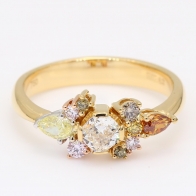 Cleopatra cushion pear and round-cut rainbow diamond ring