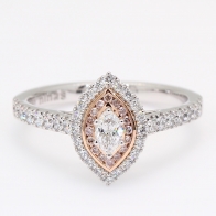 Violetta Arglye light pink champagne and marquise-cut white diamond halo ring