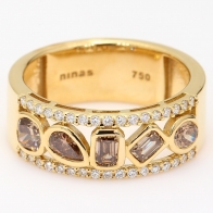 Paradox pear oval emerald and cushion-cut champagne diamond dress ring