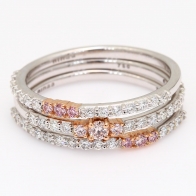 Roseate white and Argyle pink diamond three stack ring