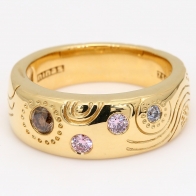 Azure Argyle pink Argyle blue and champagne diamond etched ring