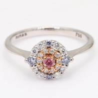 Make Way Argyle pink  blue and white diamond halo ring