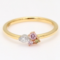Strelitzia marquise and round cut Argyle pink and green diamond cluster ring