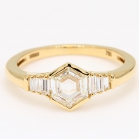 Gallica hexagon baguette and rose cut white diamond ring
