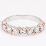 Veil round and marquise-cut Argyle light pink champagne and white diamond band ring
