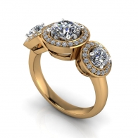Evermore three stone halo diamond engagement ring