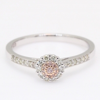 Elodie Argyle light pink champagne and round-cut white diamond halo ring