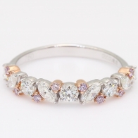 Veil round and marquise-cut fancy purple and white diamond band ring