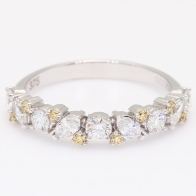 Veil round and marquise-cut fancy apricot and white diamond band ring