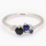 Peacock Ceylon sapphire and white diamond cluster ring