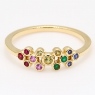 Chroma sapphire ruby and emerald coloured gemstone cluster ring