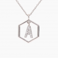 Insignia Icon A white diamond sterling silver initial necklace