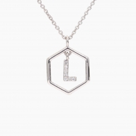 Insignia Icon L white diamond sterling silver initial necklace