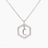 Insignia C white diamond sterling silver initial necklace