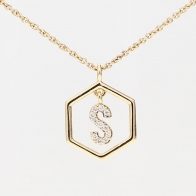 Insignia Icon S white diamond yellow gold initial necklace