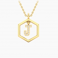 Insignia Icon J white diamond yellow gold initial necklace