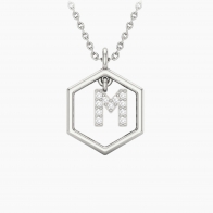 Insignia Icon M white diamond sterling silver initial necklace