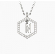 Insignia M white diamond sterling silver initial necklace