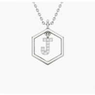 Insignia Icon J white diamond sterling silver initial necklace