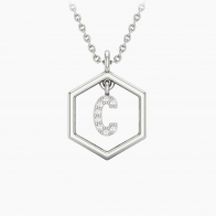 Insignia Icon C white diamond sterling silver initial necklace