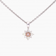 Magnolia Argyle light pink champagne and white diamond floral halo pendant