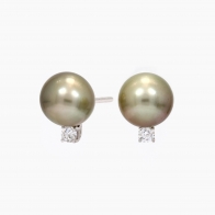 Claudette black Tahitian pearl and white diamond studs