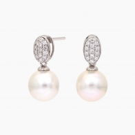 Moana white South Sea pearl and white diamond drop stud earrings