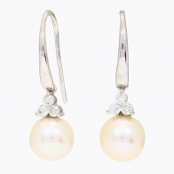 NXT Serena white fresh water pearl and white diamond shepherd hook earrings
