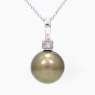 Corsica black Tahitian pearl and white diamond necklace