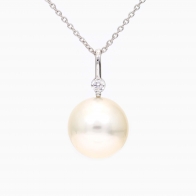 Caspian white South Sea pearl and white diamond drop necklace