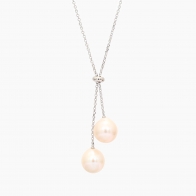 Snow white pearl lariat drop necklace