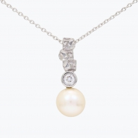 NXT Basalt white fresh water pearl and white diamond bezel necklace