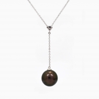 Anakena black Tahitian pearl and white diamond lariat drop necklace