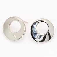 Record white diamond round disk stud earrings