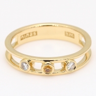 Rialto orange and white round-cut diamond three-stone ring
