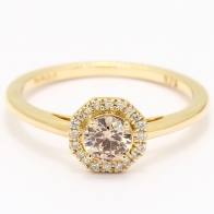 Apiary champagne and white diamond hexagon halo ring