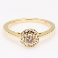 Apiary champagne and white diamond hexagon halo ring