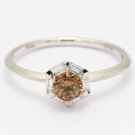 Aroma champagne and white diamond hexagonal halo ring