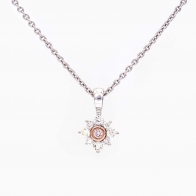 Magnolia Argyle pink and white diamond floral halo pendant