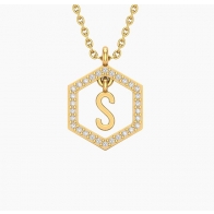 Insignia S white diamond yellow gold initial necklace