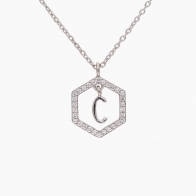 Insignia C white diamond white gold initial necklace