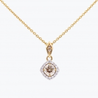 Regan champagne and white diamond halo necklace