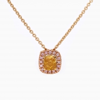 Lyanna yellow and Argyle pink diamond halo necklace