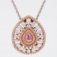 The Adoration Crescendo Exhibition Argyle pink diamond pear cut halo pendant