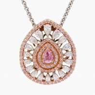 The Adoration Crescendo Exhibition Argyle pink diamond pear cut halo pendant