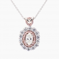 Imperialis oval and round cut Argyle pink and white diamond halo pendant