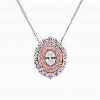 Floreat oval-cut white and Argyle pink diamond halo pendant