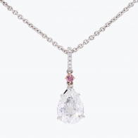 Valerie round-cut pink and pear-cut white diamond drop necklace