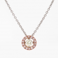 Saffron Argyle pink diamond halo pendant
