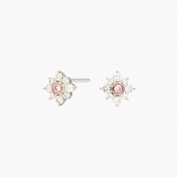 Magnolia Argyle pink and white diamond floral halo stud earrings